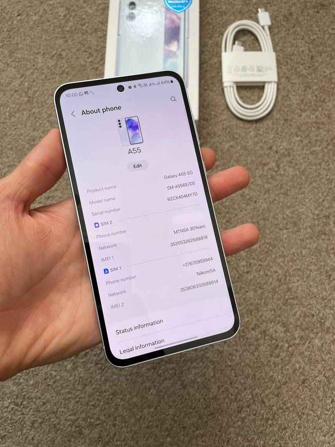 Samsung A55 5G 256gb 8gb ram Dual Sim with box and cable - Awesome Iceblue