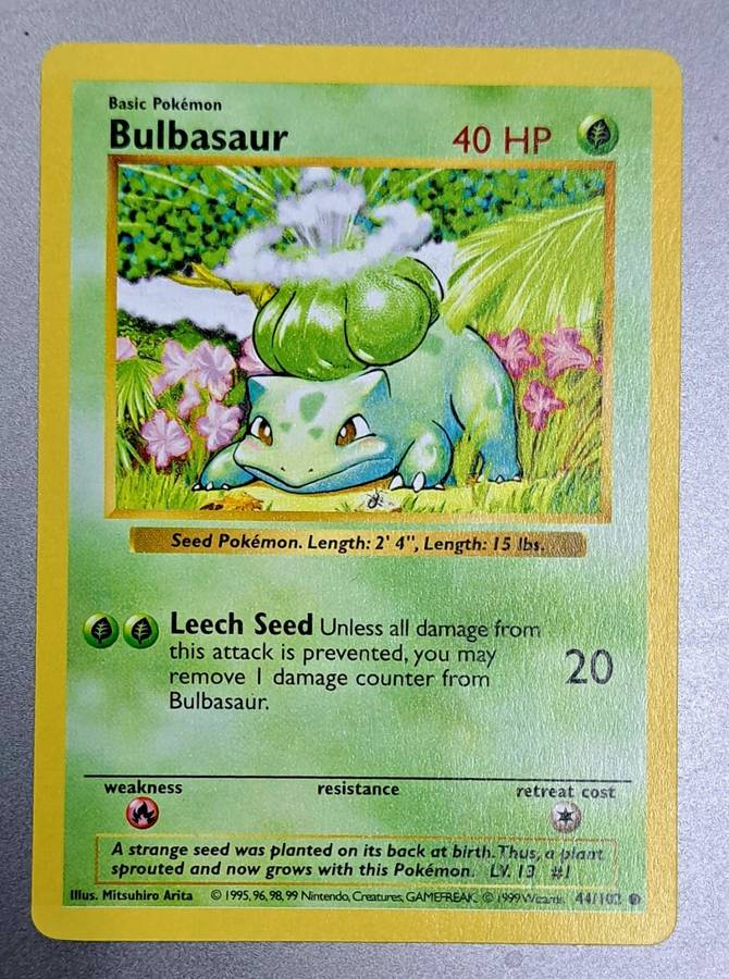 Pokemon Trading Cards - Bulbasaur - 44/102 - (Shadowless) Base Set - NM