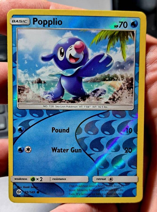 Pokemon Trading Cards - Popplio - 39/149 - Common Reverse Holo Sun & Moon (Base Set)  - NM