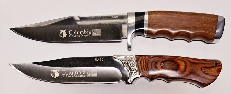2 COLUMBIA HUNTING KNIVES  STAINLESS STEEL OUTDOOR ** SA65 & SA66** SHEATH** (28CM) NEW???