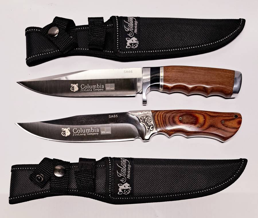 2 COLUMBIA HUNTING KNIVES  STAINLESS STEEL OUTDOOR ** SA65 & SA66** SHEATH** (28CM) NEW???