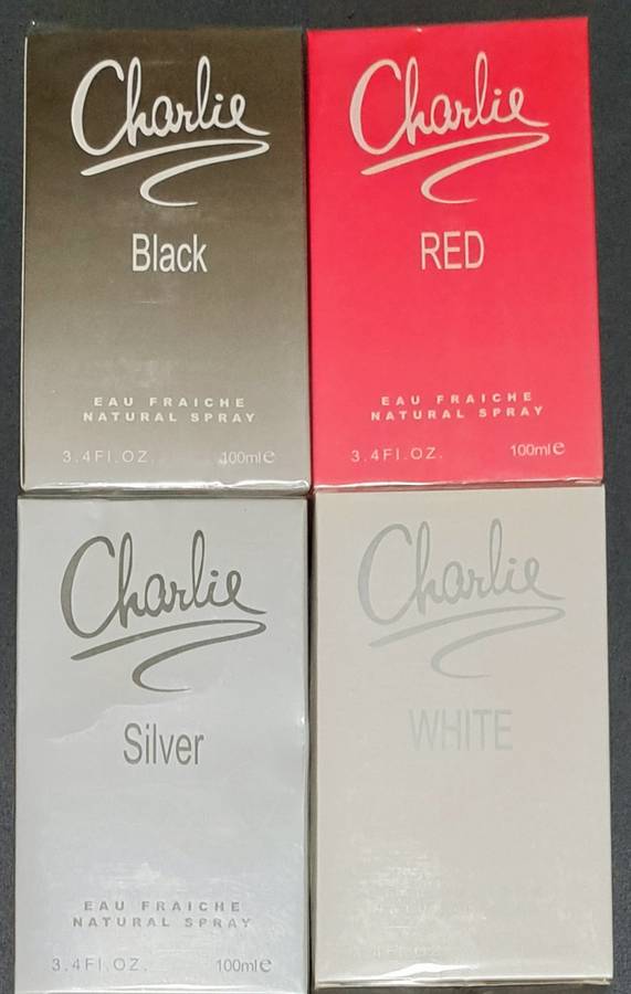 CHARLIE BLACK, RED ,SILVER & WHITE NATURAL SPRAY ** 4×100ML** SEALED** NEW**