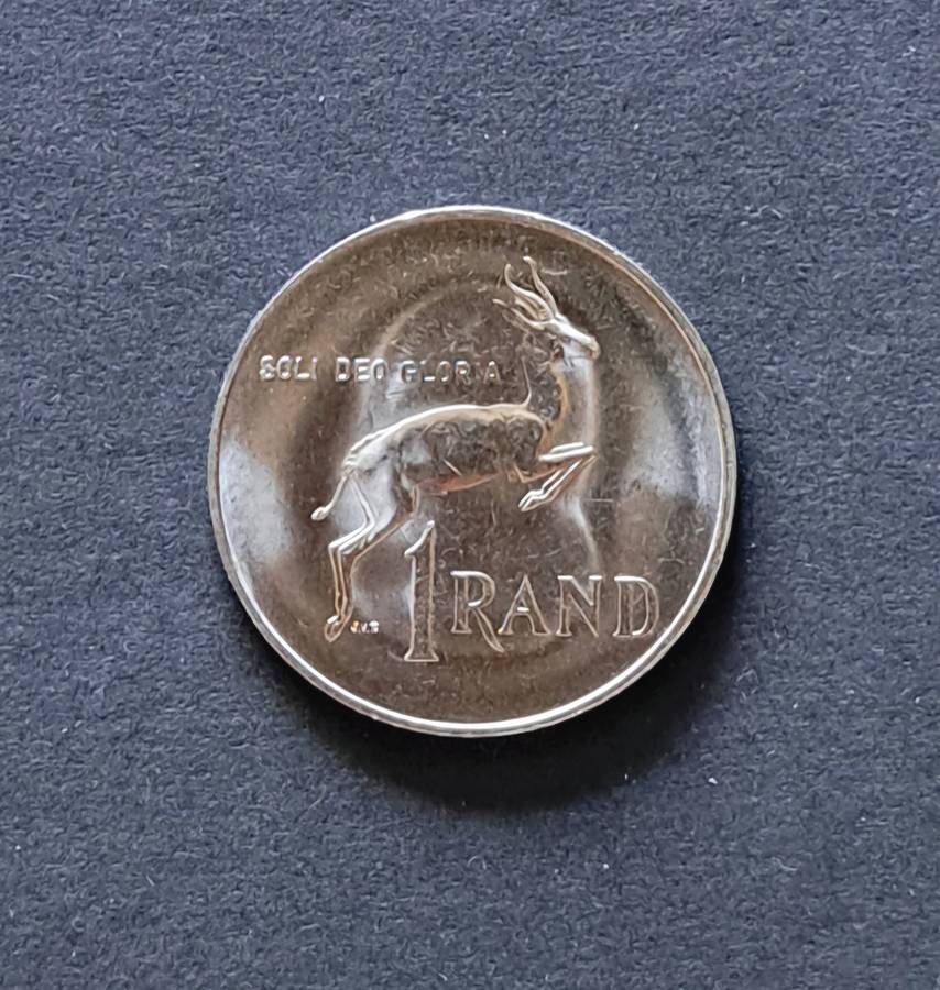 1 (ONE ) RAND - 1990 -**BOTHA**ERROR COIN** GHOSTING PORTRAIT VISIBLE ON REVERSE **DIE TRANSFER**.