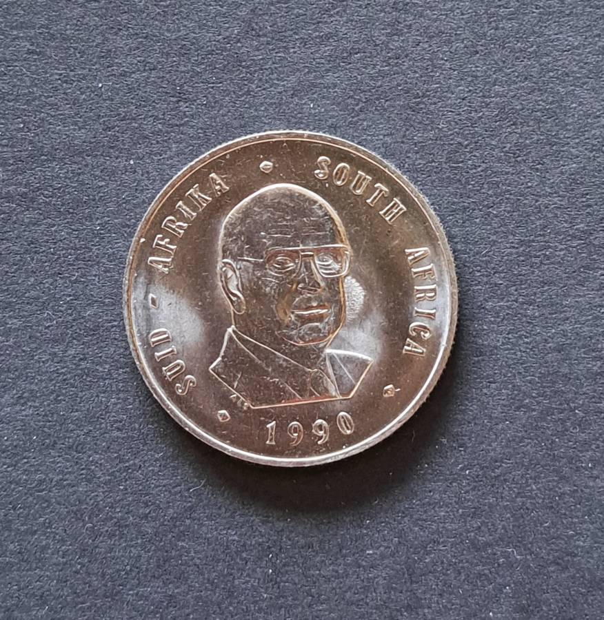 1 (ONE ) RAND - 1990 -**BOTHA**ERROR COIN** GHOSTING PORTRAIT VISIBLE ON REVERSE **DIE TRANSFER**.