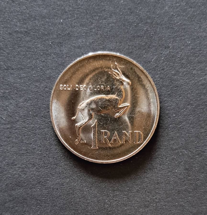 1 (ONE ) RAND - 1990 -**BOTHA**ERROR COIN** GHOSTING PORTRAIT VISIBLE ON REVERSE **DIE TRANSFER**.
