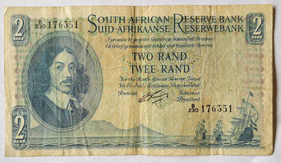 UNION OF SOUTH AFRICA OLD R2 BANK NOTE SER NO **B230 176351**