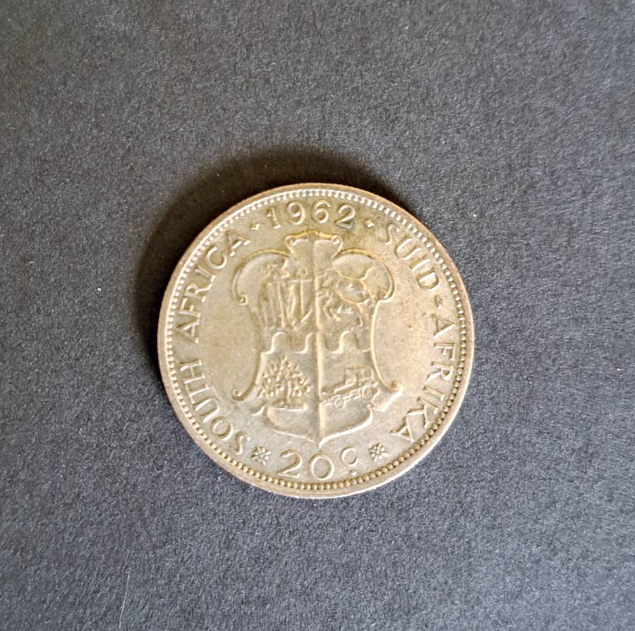 UNION OF SOUTH AFRICA **20c** 1962** TWO SHILLINGS COIN**SILVER **