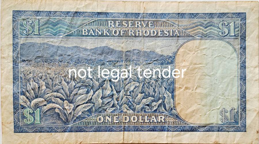 ONE DOLLARS RESERVE BANK OF RHODESIA BANKNOTES SERIAL NO :L99-218612