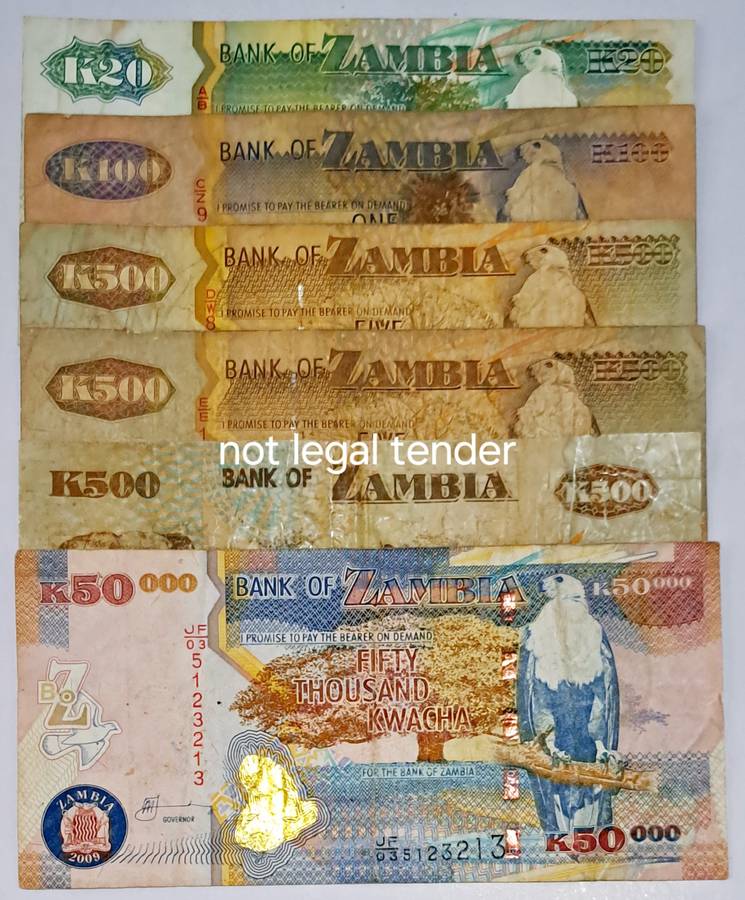 Bank of Zambia 6 × Bank notes.