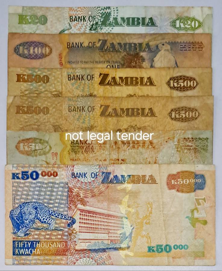 Bank of Zambia 6 × Bank notes.