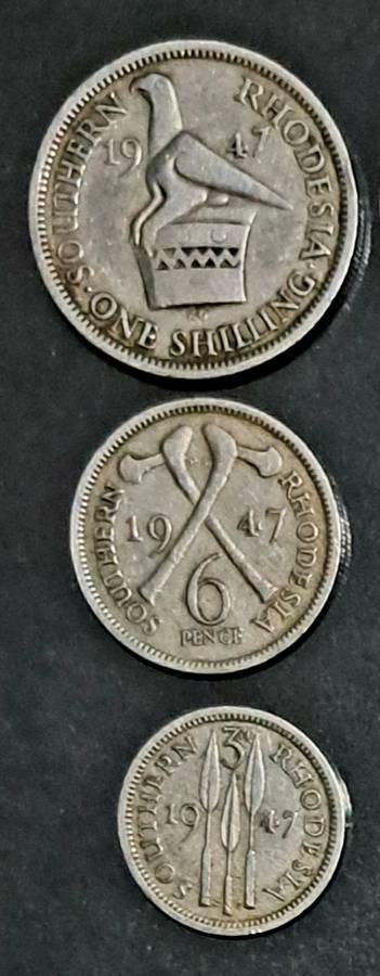 Southern Rhodesia "3 coins"  (One Shilling)+( Sixpence )+(  Threepence) Nice Coins.