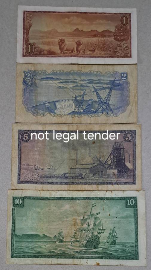 Complete Set " TW de Jongh " Jan van Riebeeck Banknotes "R10  to R1" with WTM.