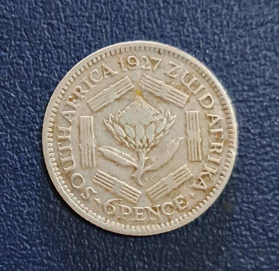 1927 Silver Sixpence South Africa.