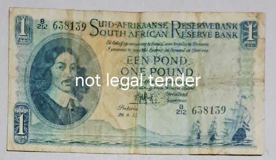 Union of South Africa One Pound Bank Note. B212-638139