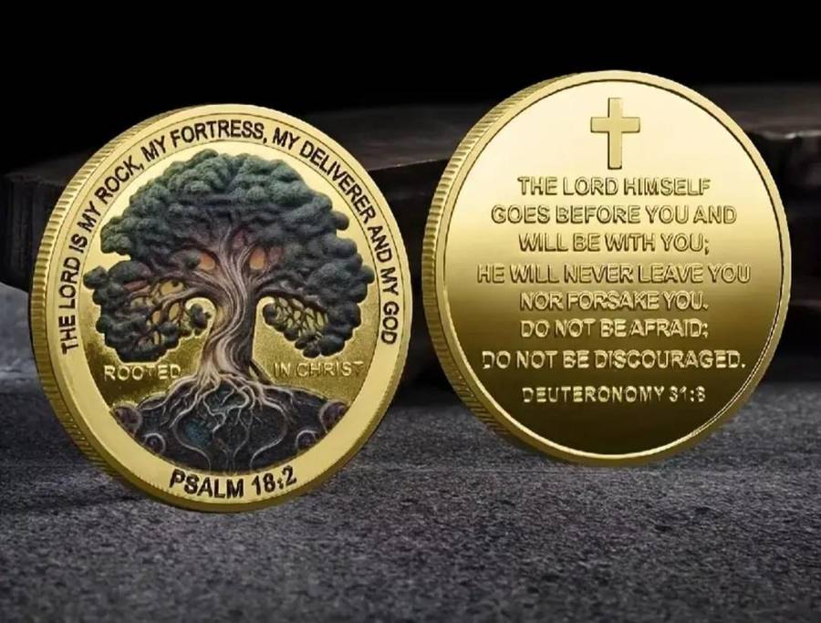 Inspirational Tree of Life Coin Engraved Bible Verse Psalm 18:2 .  40mm " New in Capsule "