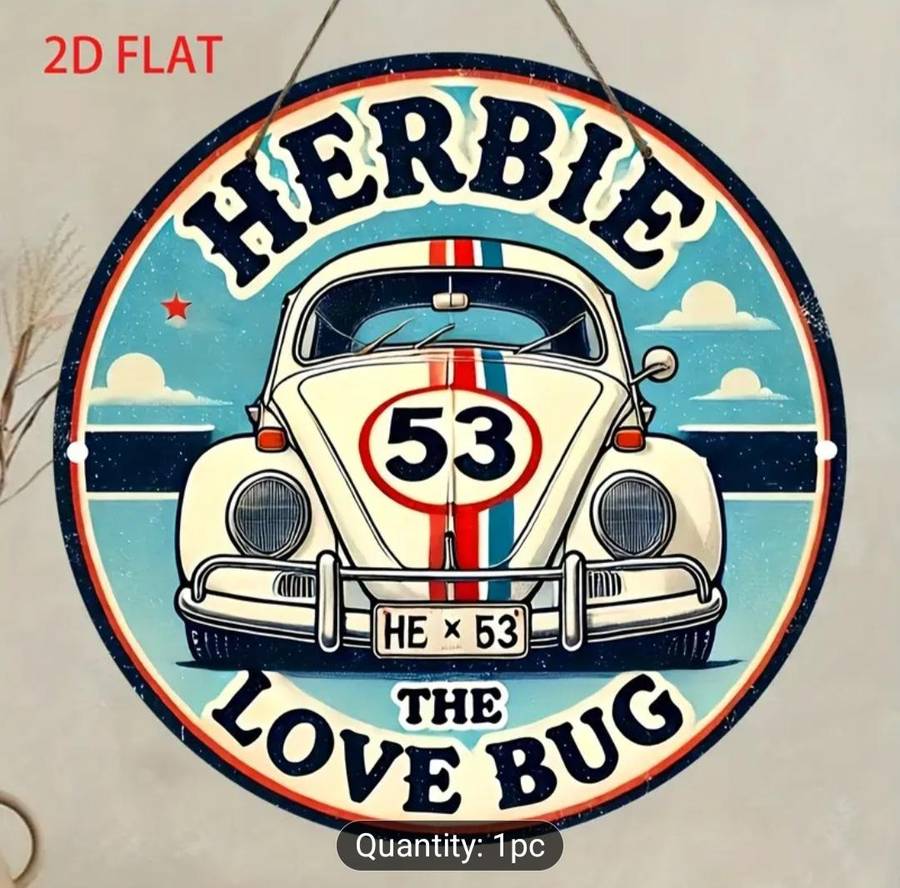 Vintage Herbie Love Bug Acrylic Sign Universal Hanging Decorative Plaque. Classic Car. 8×8cm