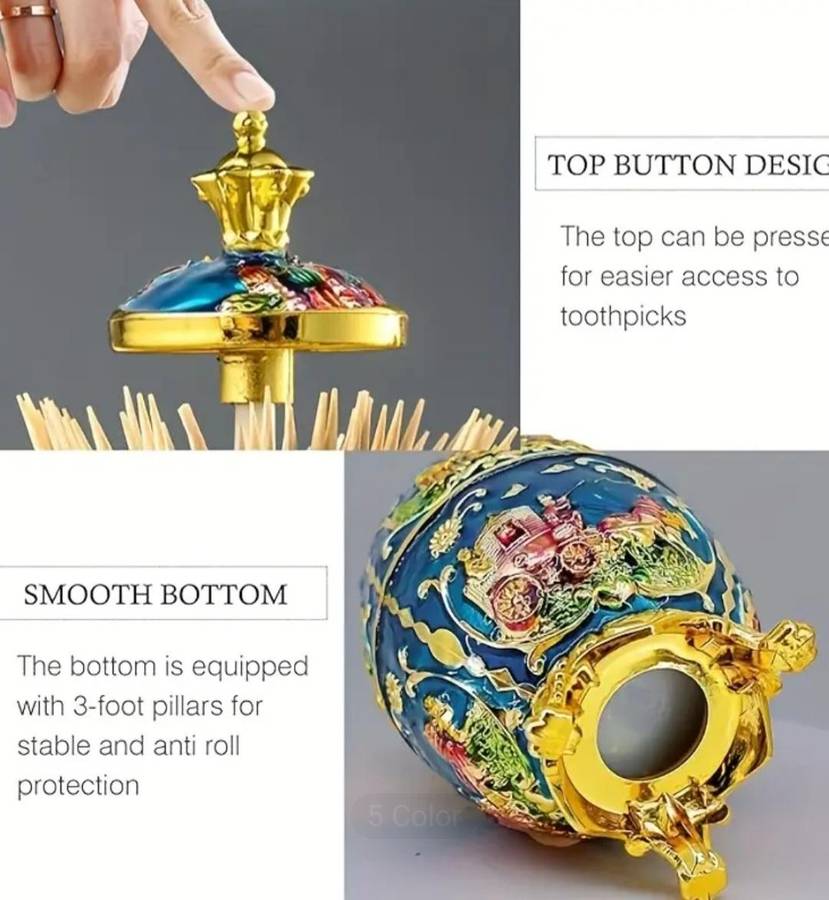 Elegant Luxury Automatic Toothpick Dispenser Earopean Stayle " Golden-Blue " Castle Crown "