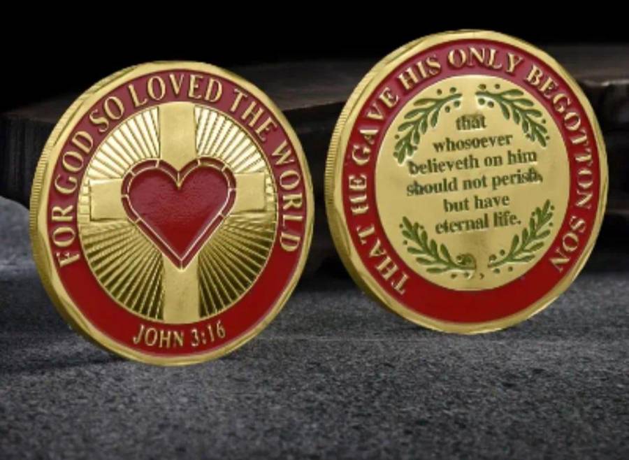 Christian Religious Challenge Coin with Scripture & Cross "John 3:16" New in Capsule
