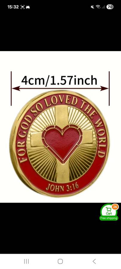 Christian Religious Challenge Coin with Scripture & Cross "John 3:16" New in Capsule