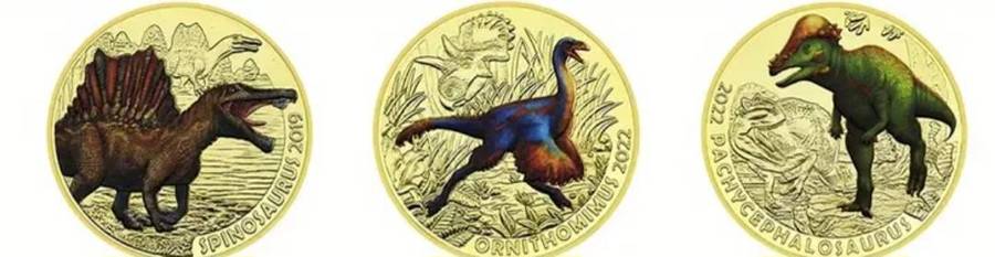 12 Jurassic Dinosaurs Age-Animals Gold Plated Commemorative Coin Set. 12 Unique Vintage Designs New