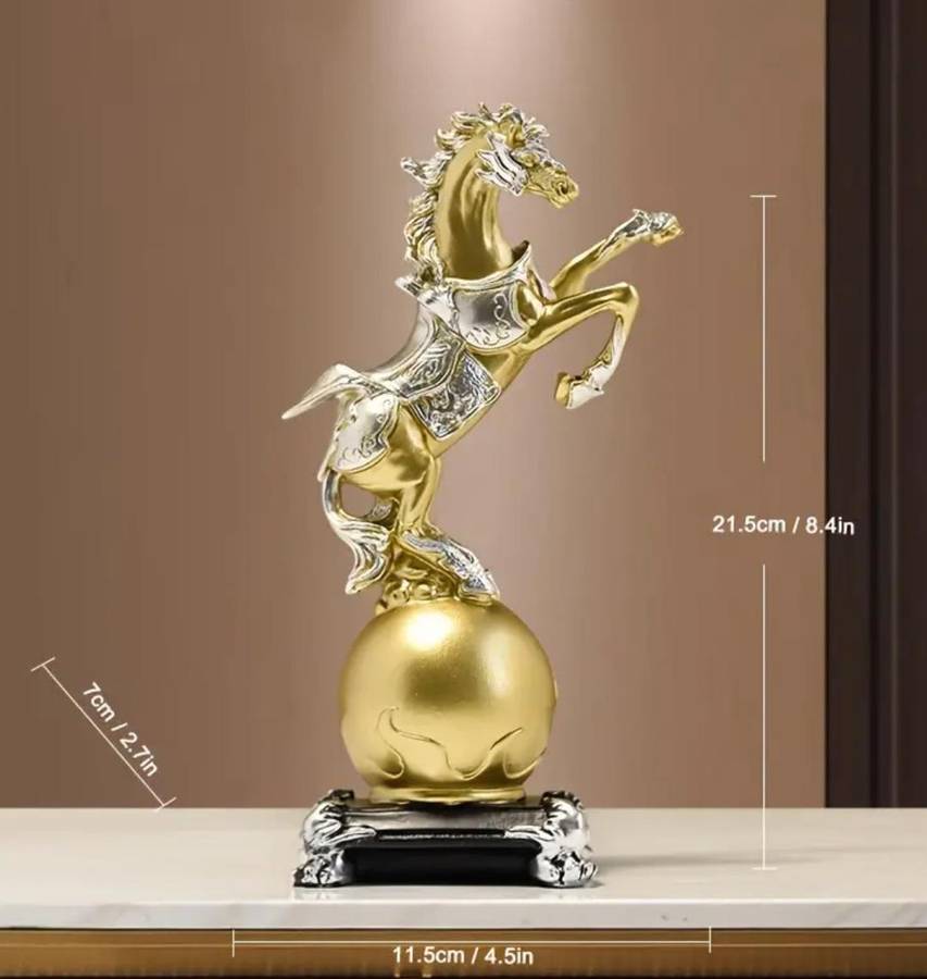 Elegant Golden & Silver Decorative Resin Horse Statue/Sculpture New in Box. Indoor Ornament.