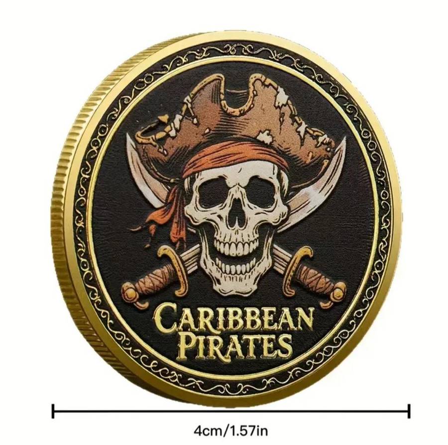 The " Black Pearl " Caribbean Pirate's Ship Commemorative Gold Plated Coin New in Capsule.