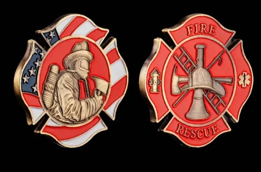 American Flag, Axe & Hydrant "Fire Fighters Commemoritive Coin. New