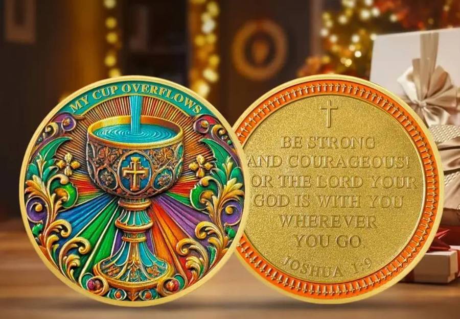 Colorful Chalice Commemorative Coin -Symbol of Strength & Courage. New in Capsule.