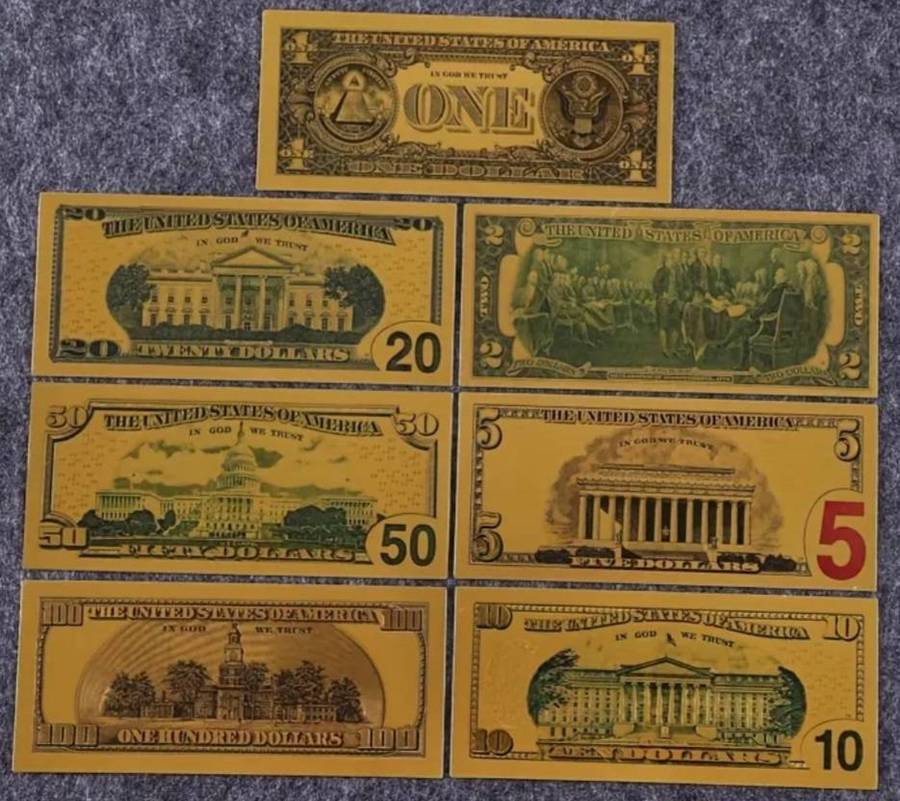 7.pcs Golden Foil Highly Collectible Dollar Notes "one Dollar to 100 Dollars" Amazing-quality