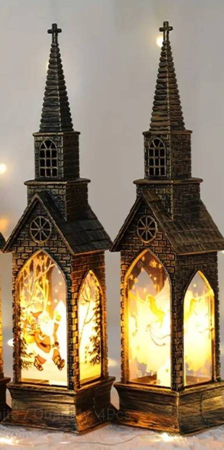 2 Flameless Led Candle Lights, Luminous Christmas Decorations, Gothic Churches with Staind Glass 2