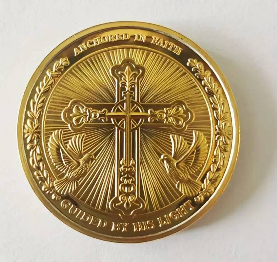 " Founded in Christ" Religious Coin  " New in Capsule. 40mm