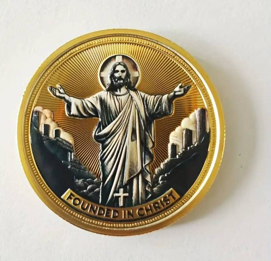 " Founded in Christ" Religious Coin  " New in Capsule. 40mm