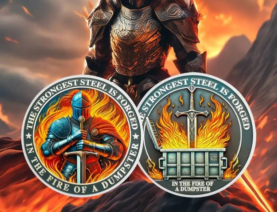 The Strongest Steel is Forged." In The Fire of a Dumpster " Commemoritive Coin New in Capsule