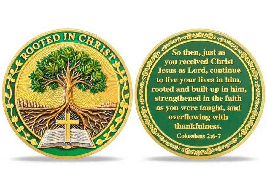 Religious Coin " Rooted in Christ " Colossians 2:6-7 " Commemorative Coin New in Capsule.