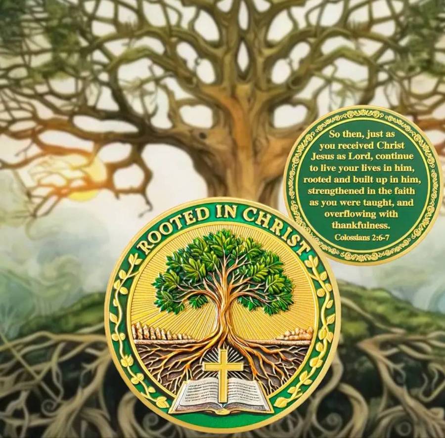 Religious Coin " Rooted in Christ " Colossians 2:6-7 " Commemorative Coin New in Capsule.