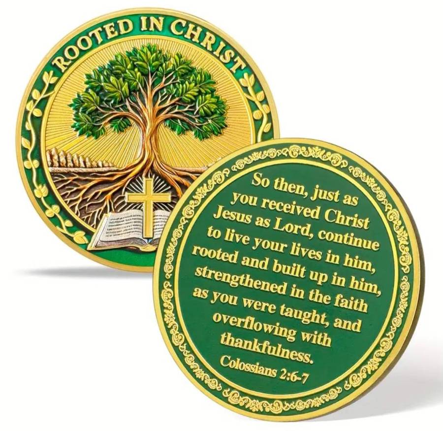 Religious Coin " Rooted in Christ " Colossians 2:6-7 " Commemorative Coin New in Capsule.