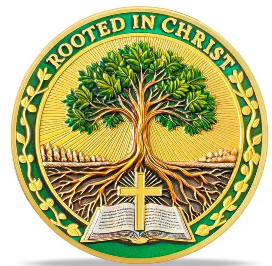 Religious Coin " Rooted in Christ " Colossians 2:6-7 " Commemorative Coin New in Capsule.