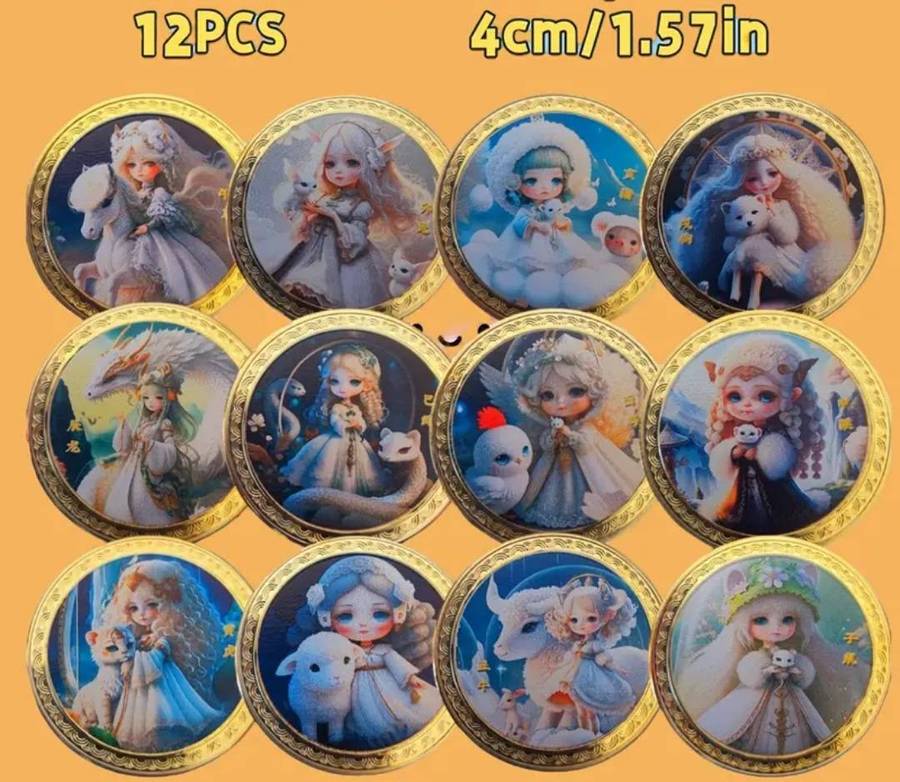 Limited edition Full set of 12 Cute Mobilization Zodiac Commemorative coins New in Capsules