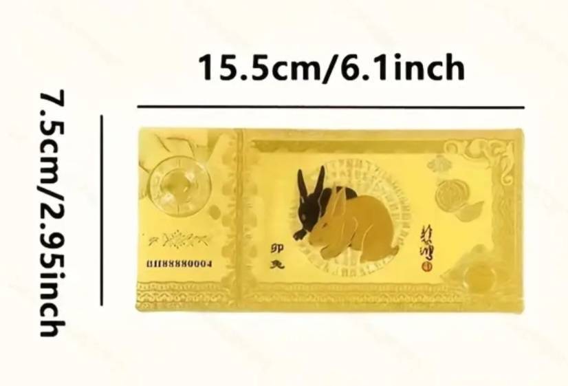 12 Golden Foil Commemorative Zodiac Animals Bills/Notes with Red Envelope New