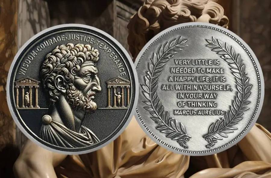 Philosophical Coin Symbolizes Wisdom, Courage, Justice and Temperance. New in Protective Capsule.