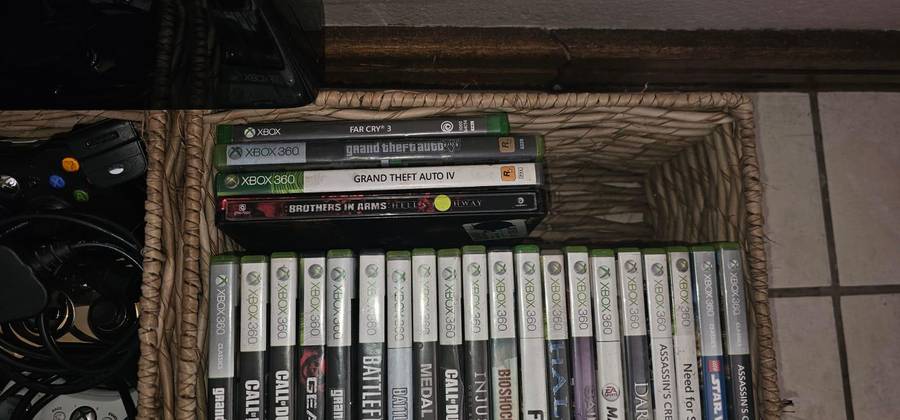 Xbox 360 Slim 250GB Console with 5 Remotes and 24 Games