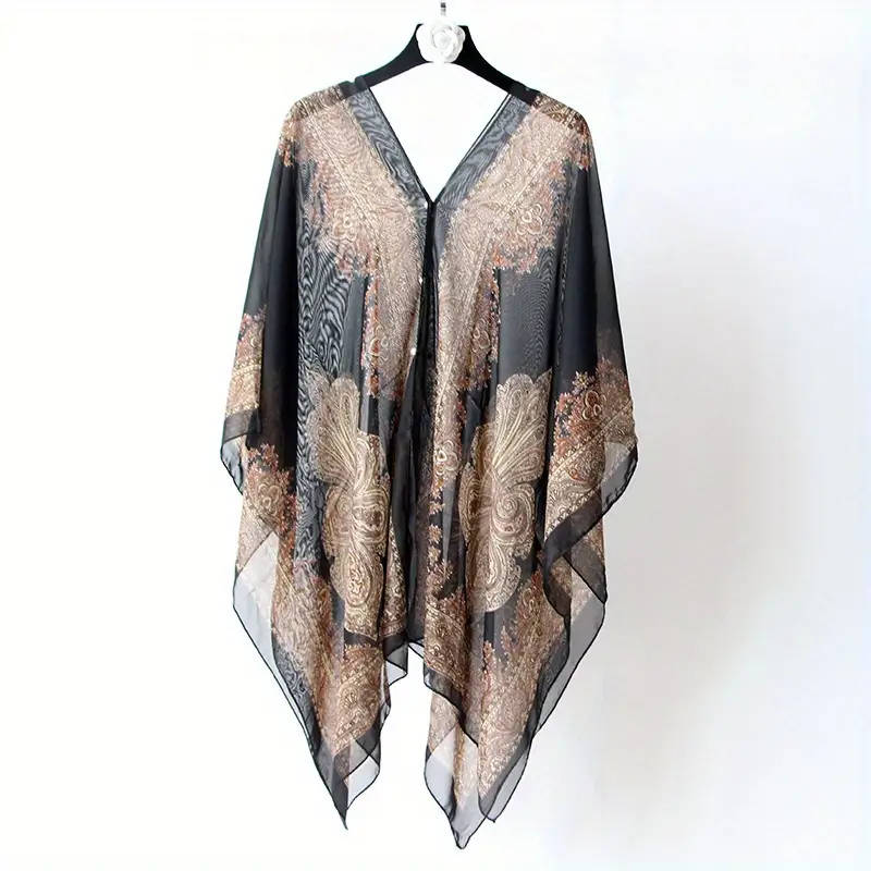Floral Print Chiffon Shawl Scarf - UV Protection Beach Bikini Cover Up for Women