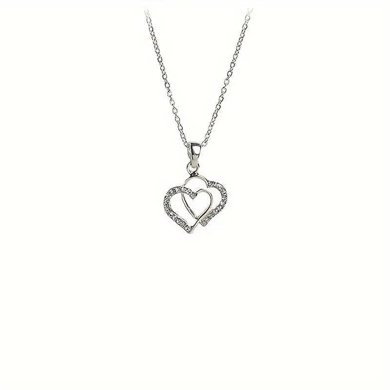 1pc Simple Fashion Irregular Double Heart Heart-to-heart Pendant Necklace, Sparkling Rhinestone Deco