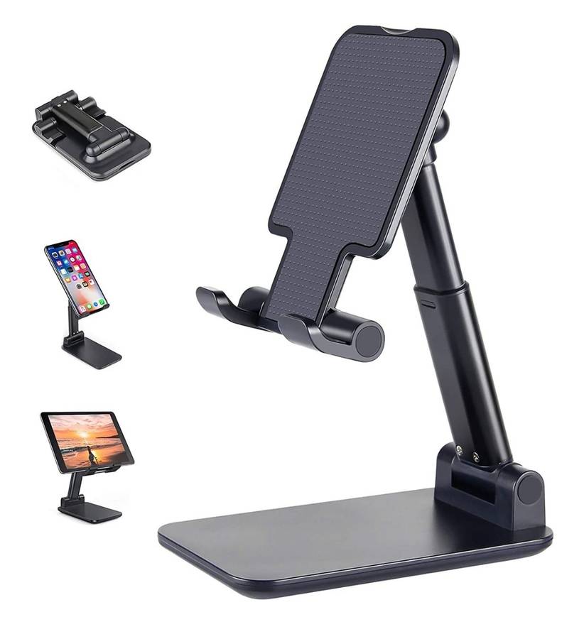 Folding Desktop Stand Holder for Mobile Phones and Tablets up to 11, Adjustable Height and Angle