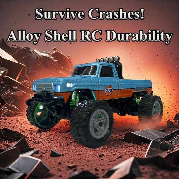 RC Mini Alloy Off-Road Truck | LED Lights 3-Speed | 2.4GHz USB Charging Pocket Size 1:64 Scale