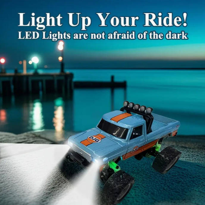 RC Mini Alloy Off-Road Truck | LED Lights 3-Speed | 2.4GHz USB Charging Pocket Size 1:64 Scale
