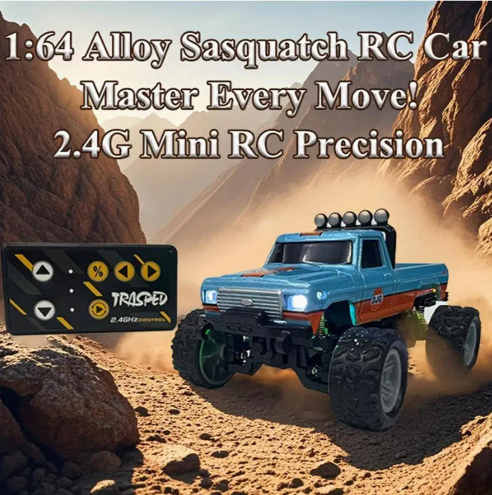 RC Mini Alloy Off-Road Truck | LED Lights 3-Speed | 2.4GHz USB Charging Pocket Size 1:64 Scale