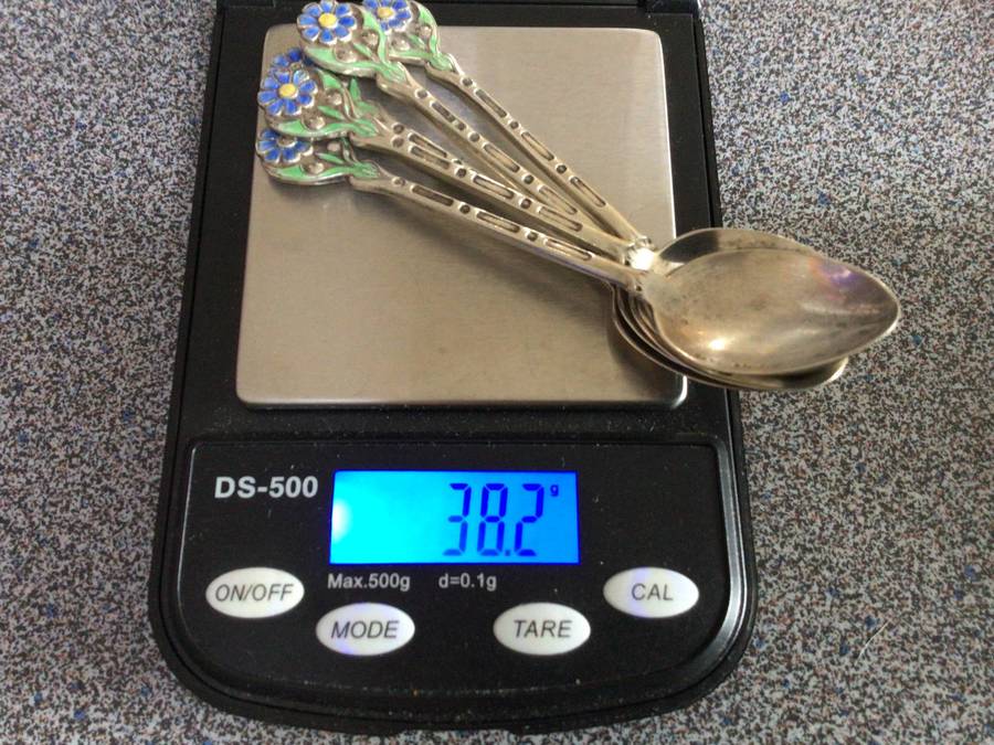 38 Grams Sterling Silver Floral Enamel Coffee Spoons Hallmarked
