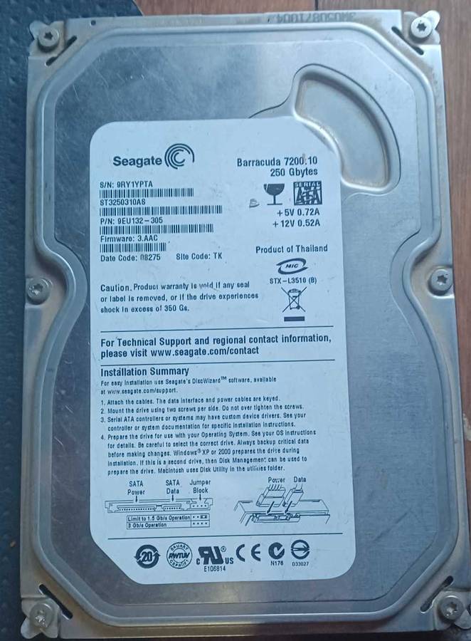 250GB Seagate Hard Drive