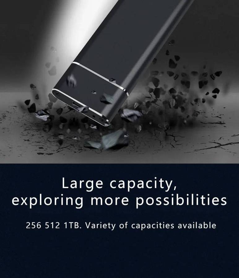 Portable SSD 1TB  External Hard Disk High Speed Solid State Drive USB3.1 Type-C Storage Device